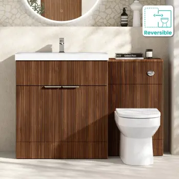 Havana Fluted Black Walnut Combination Vanity Basin and Miami Toilet 1300mm - Chrome Handles