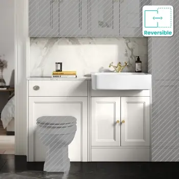 Monaco Cotton White Combination Vanity Basin with Marble Top 1200mm (Excludes Pan & Cistern) - Brushed Brass Accents