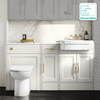 Monaco Cotton White Combination Vanity Traditional Basin and Aruba Toilet 1500mm - Brass Knurled Handles