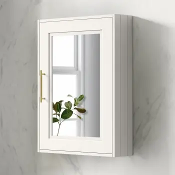 Cotton White Mirror Cabinet 700x500mm - Brass Knurled Handles