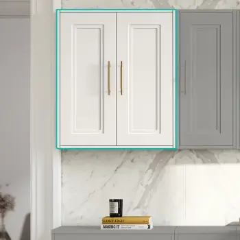 Cotton White Wall Hung Cabinet 700x600mm - Brass Knurled Handles