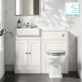 Monaco Cotton White Combination Vanity Basin with Marble Top & Hudson Toilet with Wooden Seat 1000mm
