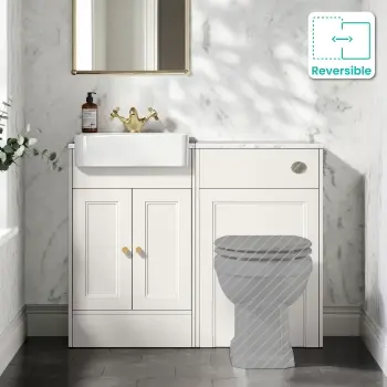 Monaco Cotton White Combination Vanity Basin with Marble Top 1000mm (Excludes Pan & Cistern) - Brushed Brass Accents
