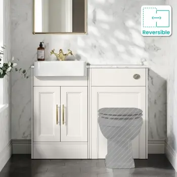 Monaco Cotton White Combination Vanity Basin with Marble Top 1000mm (Excludes Pan & Cistern) - Brass Knurled Handles