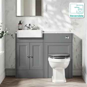 Monaco Fog Grey Combination Vanity Basin with Marble Top & Hudson Toilet with Wooden Seat 1000mm