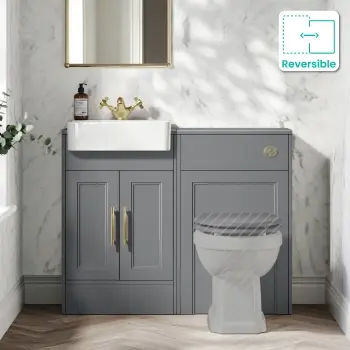 Monaco Fog Grey Basin Vanity and Back To Wall Toilet Unit 1000mm (Excludes Pan & Cistern) - Brass Knurled Handles