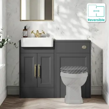 Monaco Slate Grey Basin Vanity and Back To Wall Toilet Unit 1000mm (Excludes Pan & Cistern) - Brass Knurled Handles