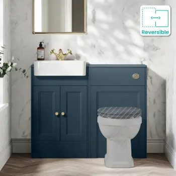 Monaco Navy Blue Basin Vanity and Back To Wall Toilet Unit 1000mm (Excludes Pan & Cistern) - Brushed Brass Accents