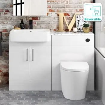 Harper Gloss White Combination Vanity Basin with Marble Top & Boston Toilet 1200mm - Black Accents