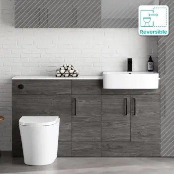 Harper Charcoal Elm Combination Vanity Basin with Marble Top & Boston Toilet 1500mm - Black Accents