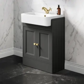 Monaco Graphite Grey Basin Vanity 600mm - Brushed Brass Accents
