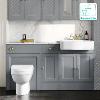 Monaco Dove Grey Combination Vanity Basin with Marble Top and Seattle Toilet 1500mm - Brushed Brass Accents