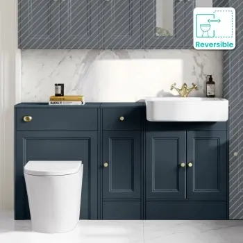 Monaco Inky Blue Combination Vanity Basin and Boston Toilet 1500mm - Brushed Brass Accents