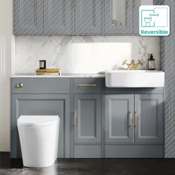 Monaco Dove Grey Combination Vanity Basin with Marble Top and Boston Toilet 1500mm - Brass Knurled Handles