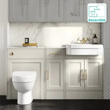 Monaco Chalk White Combination Vanity Traditional Basin and Seattle Toilet 1500mm - Brass Knurled Handles