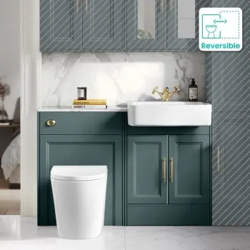 Monaco Midnight Green Combination Vanity Basin with Marble Top & Boston Toilet 1200mm - Brass Knurled Handles