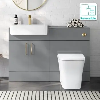 Harper Stone Grey Combination Vanity Basin and Houston Toilet 1200mm - Brushed Brass Accents