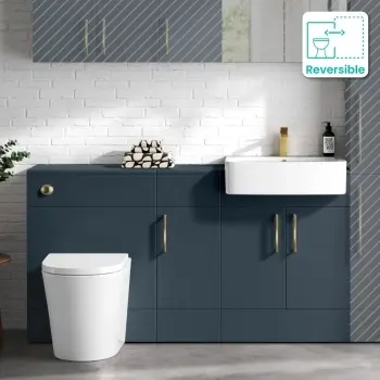 Harper Navy Blue Combination Vanity Basin and Boston Toilet 1500mm - Brushed Brass Accents