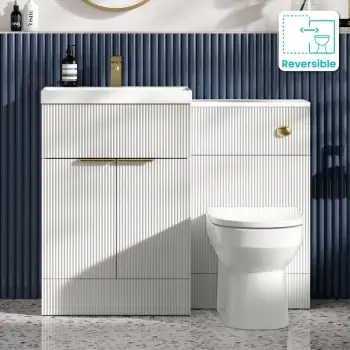 Havana Fluted Coastal White Combination Vanity Basin and Miami Toilet 1100mm - Brushed Brass Accents