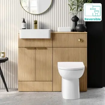 Sicily Fluted Country Oak Combination Vanity Basin and Aruba Toilet 1000mm - Brushed Brass Accents