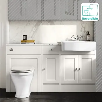 Monaco Cotton White Combination Vanity Basin with Marble Top and Kansas Toilet with Wooden Seat 1500mm