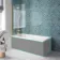 Antigua 1500x750 Keyhole Shower Bath & 6mm Easy Clean Brushed Brass Folding Bath Screen