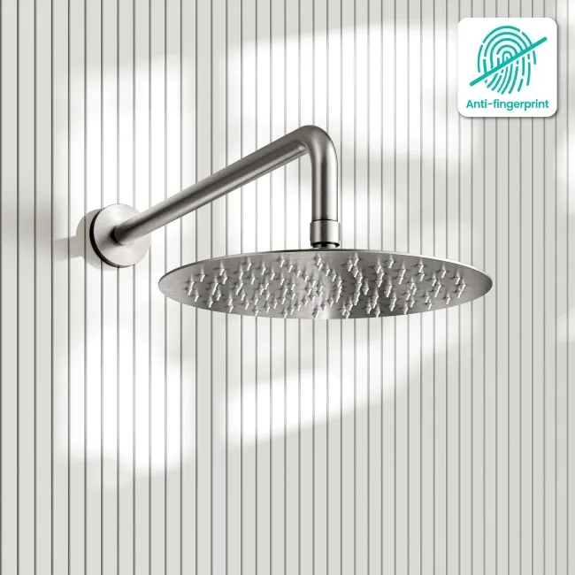 Suir Brushed Nickel Shower Head 250mm with Wall Mounted Arm