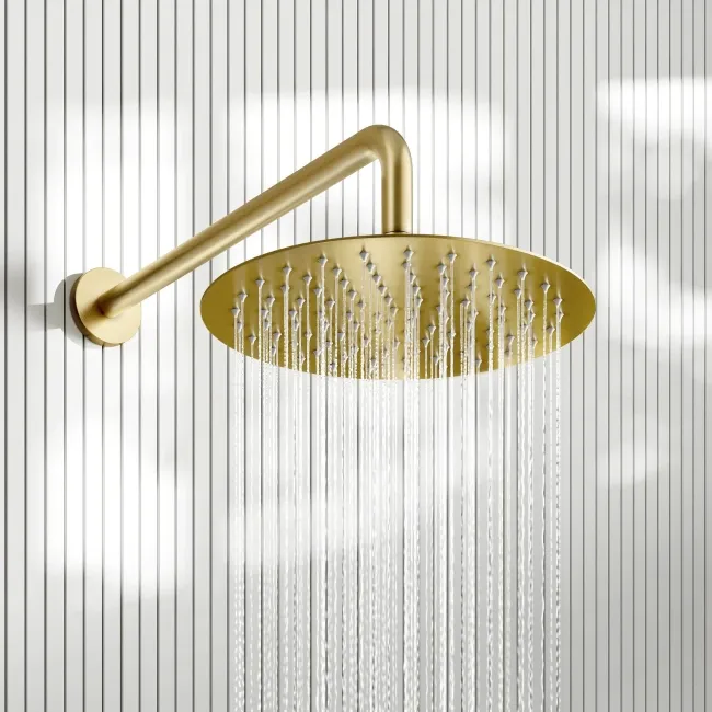 Suir Brushed Brass Shower Head 250mm with Wall Mounted Arm