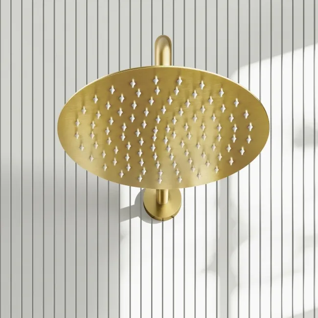 Suir Brushed Brass Shower Head 250mm with Wall Mounted Arm