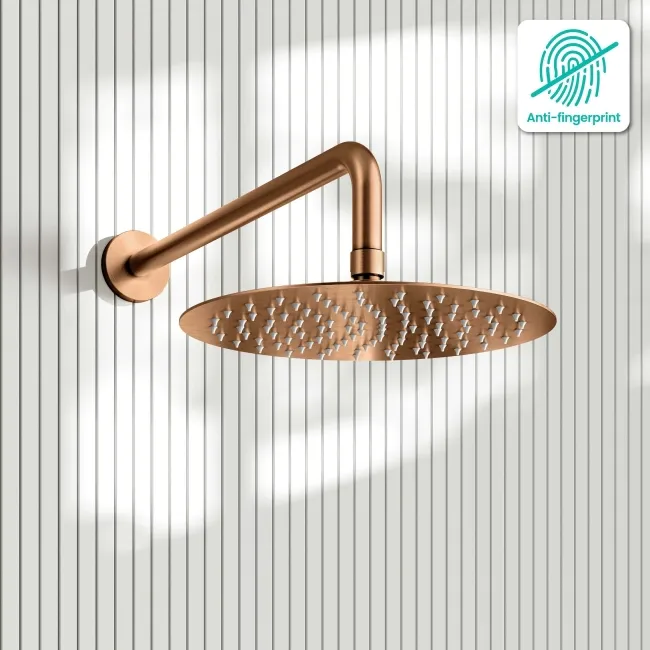 Suir Brushed Copper Shower Head 250mm with Wall Mounted Arm