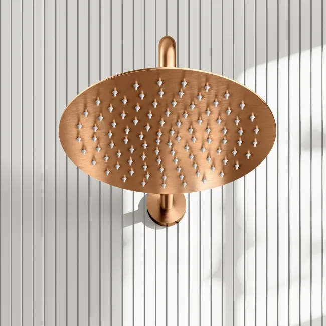Suir Brushed Copper Shower Head 250mm with Wall Mounted Arm