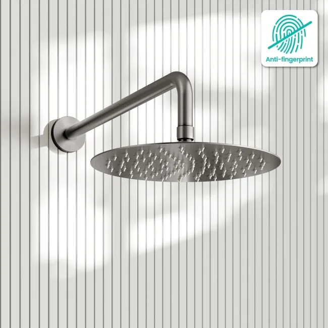 Suir Brushed Gunmetal Shower Head 250mm with Wall Mounted Arm