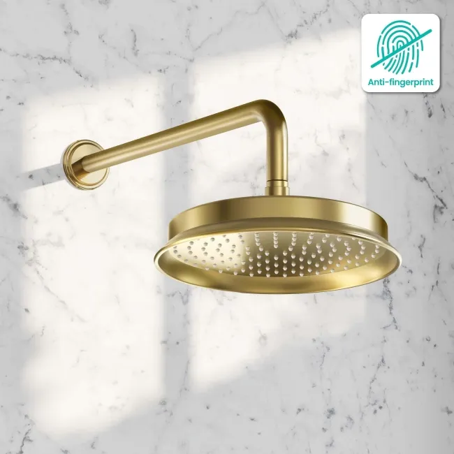 Corrib Premium Brushed Brass Shower Head with Wall Mounted Arm