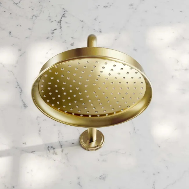 Corrib Premium Brushed Brass Shower Head with Wall Mounted Arm