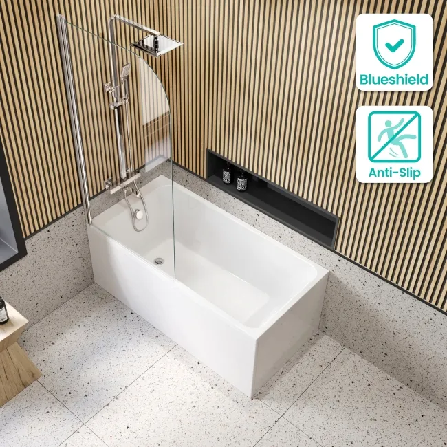 Witney 1400x700 Square Shower Bath & 6mm Easy Clean Chrome Bath Screen