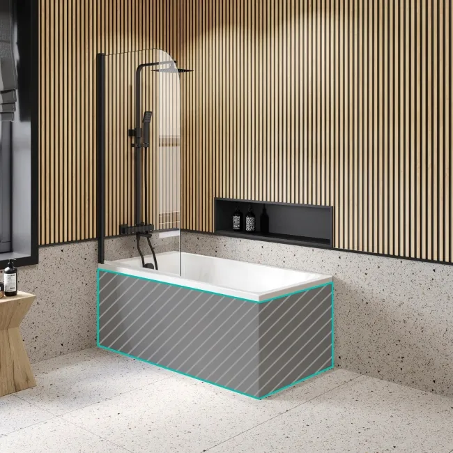 Witney 1400x700 Square Shower Bath & 6mm Easy Clean Matt Black Bath Screen
