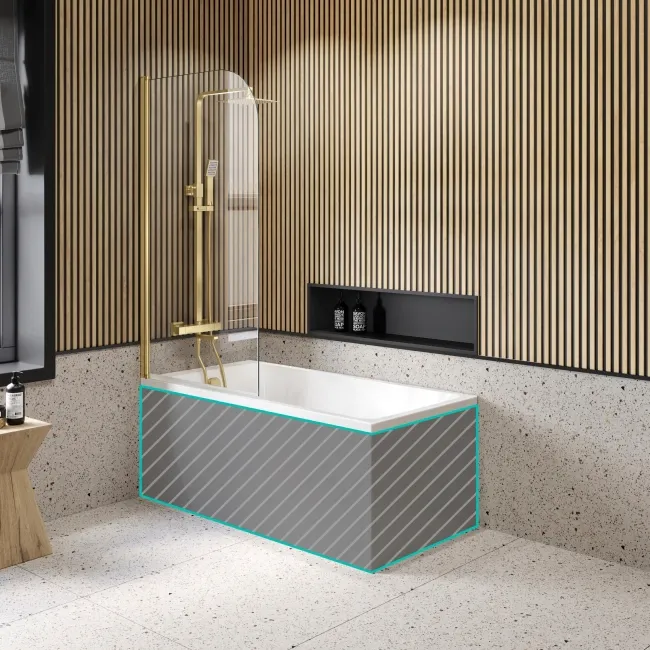 Witney 1400x700 Square Shower Bath & 6mm Easy Clean Brushed Brass Bath Screen