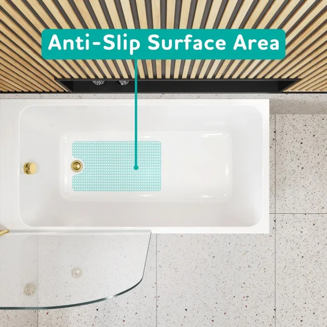 Witney 1400x700 Square Shower Bath & 6mm Easy Clean Brushed Brass Bath Screen