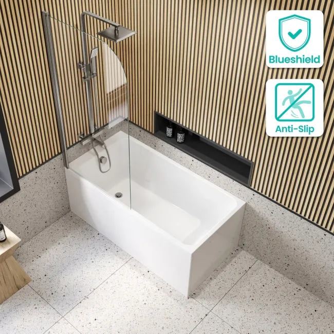 Witney 1400x700 Square Shower Bath & 6mm Easy Clean Brushed Gunmetal Bath Screen