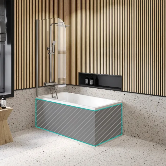 Witney 1400x700 Square Shower Bath & 6mm Easy Clean Brushed Gunmetal Bath Screen