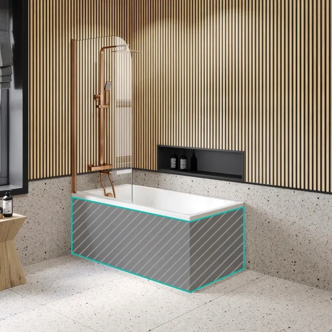 Witney 1400x700 Square Shower Bath & 6mm Easy Clean Brushed Copper Bath Screen