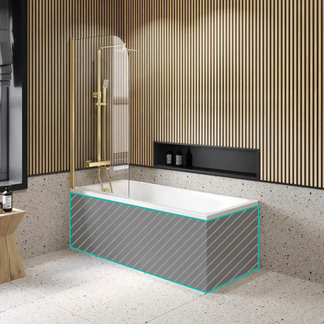 Witney 1500x700 Square Shower Bath & 6mm Easy Clean Brushed Brass Bath Screen