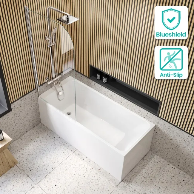 Witney 1600x700 Square Shower Bath & 6mm Easy Clean Chrome Bath Screen