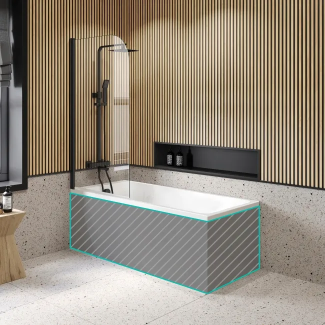 Witney 1600x700 Square Shower Bath & 6mm Easy Clean Matt Black Bath Screen