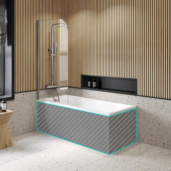 Witney 1600x700 Square Shower Bath & 6mm Easy Clean Brushed Gunmetal Bath Screen