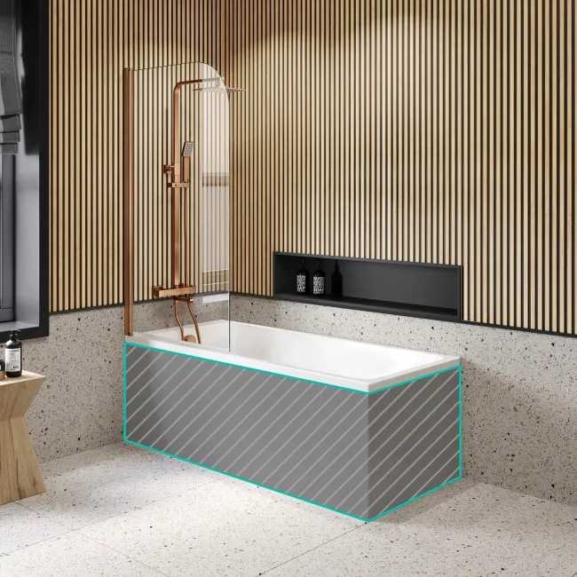 Witney 1600x700 Square Shower Bath & 6mm Easy Clean Brushed Copper Bath Screen