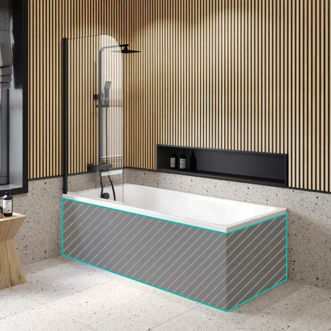 Witney 1800X800 Square Shower Bath & 6mm Easy Clean Matt Black Bath Screen
