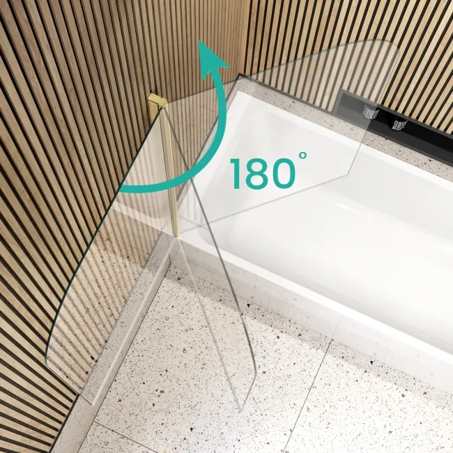 Witney 1800X800 Square Shower Bath & 6mm Easy Clean Brushed Brass Bath Screen