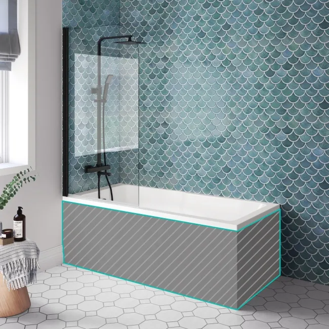 Antigua 1500x750 Keyhole Shower Bath & 6mm Easy Clean Matt Black Bath Screen