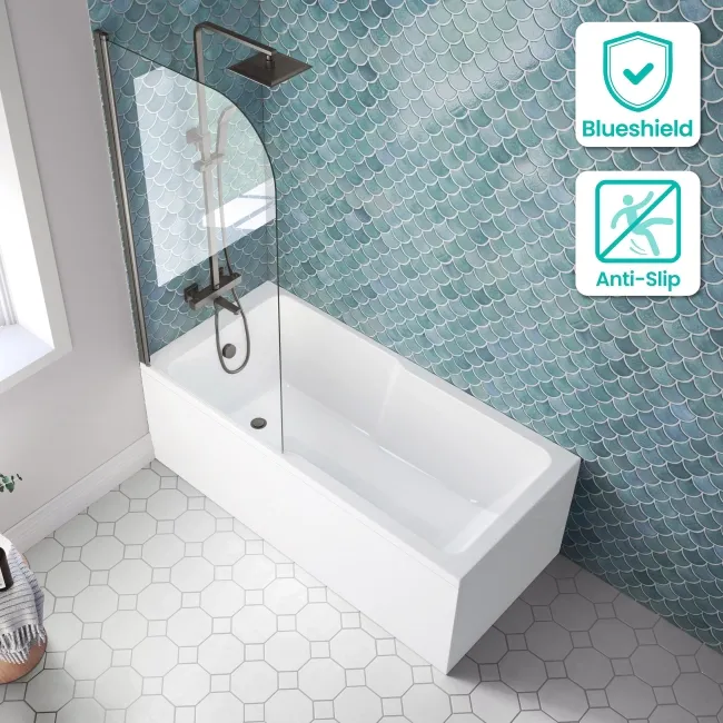 Antigua 1500x750 Keyhole Shower Bath & 6mm Easy Clean Brushed Gunmetal Bath Screen